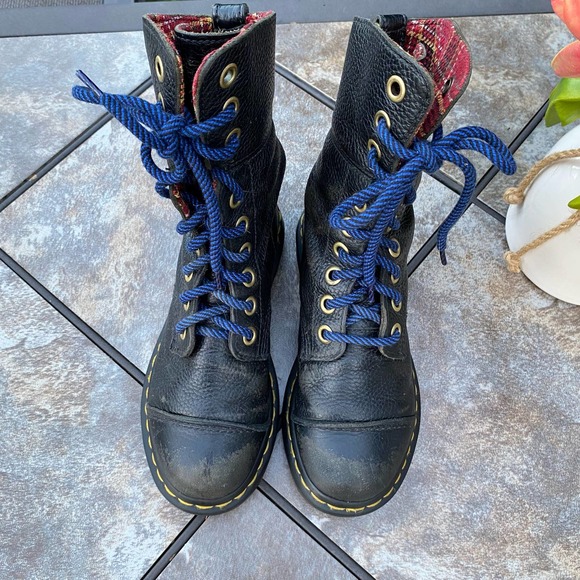 Dr Martens Black Leather Aimilita Tall Lace Up Moto Boots Size 6 - Picture 7 of 13